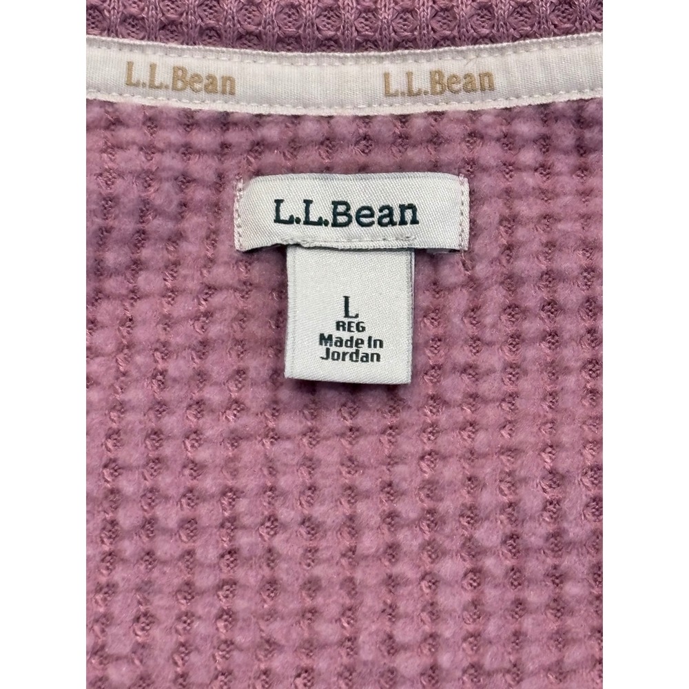 LL Bean Womens Large Mauve Waffle Knit Full Zip Hoodie Thermal Jacket 517785 - Picture 2 of 12